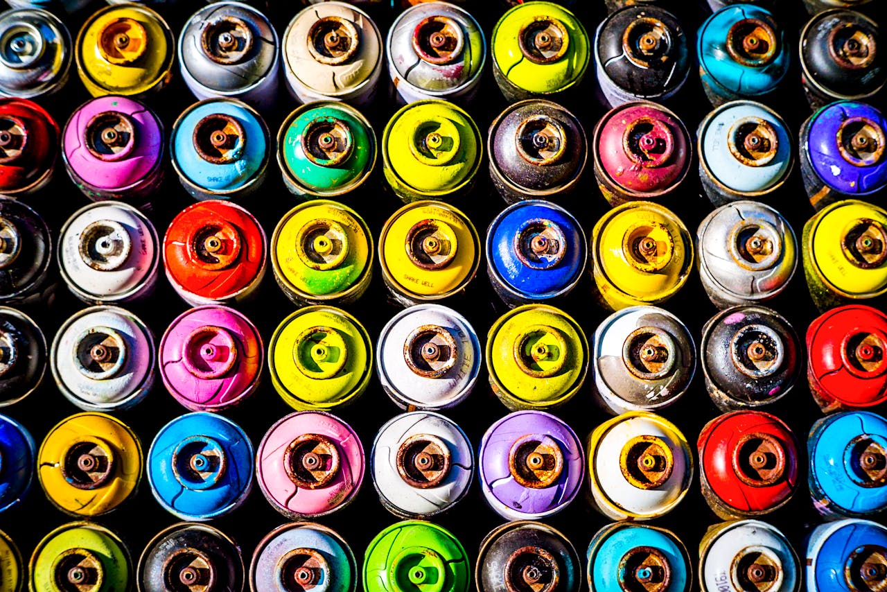 Colourful paint cans